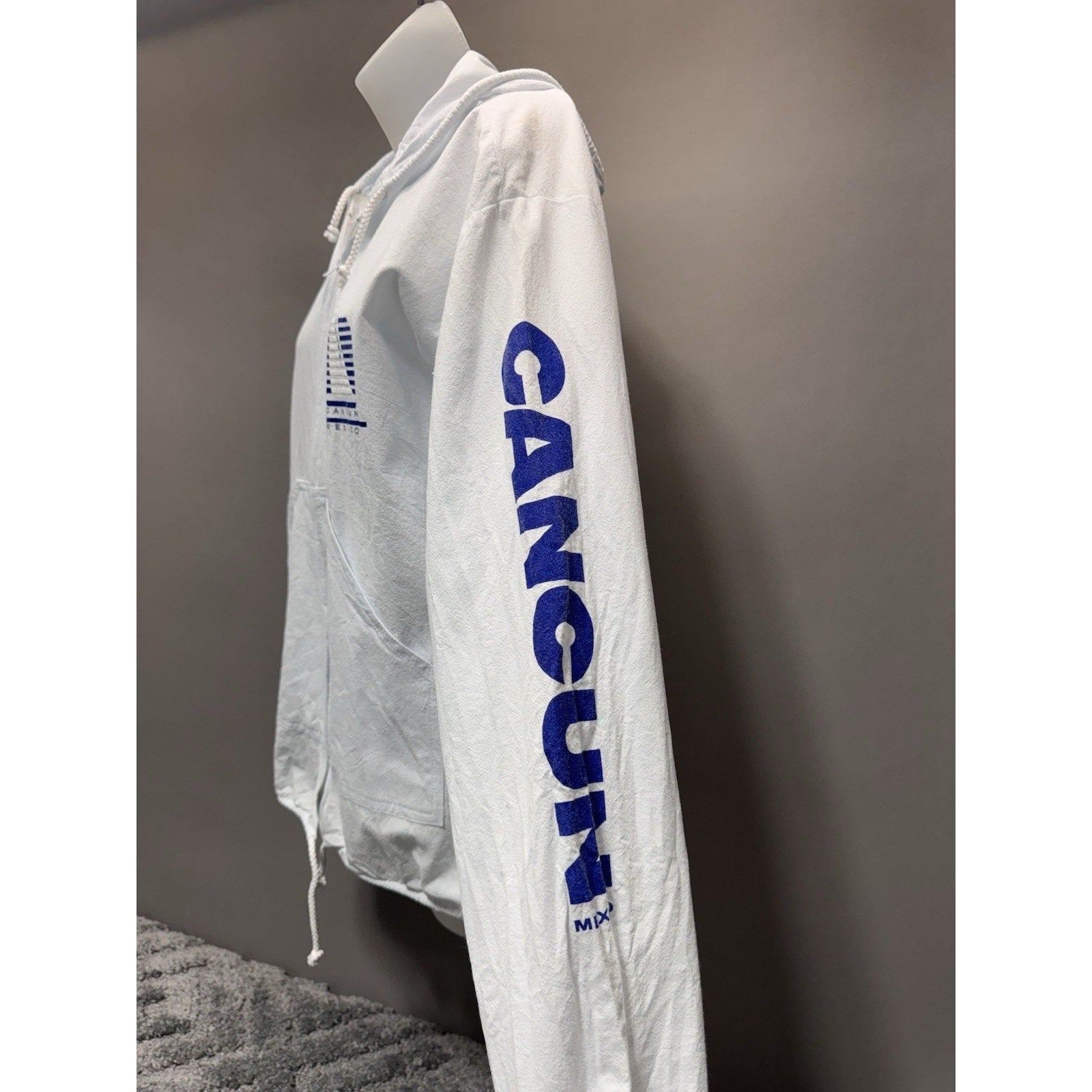 Vintage 90’s Cancun Zip Jacket Hoodie Cancun Mexico Unisex Sz M Cotton White