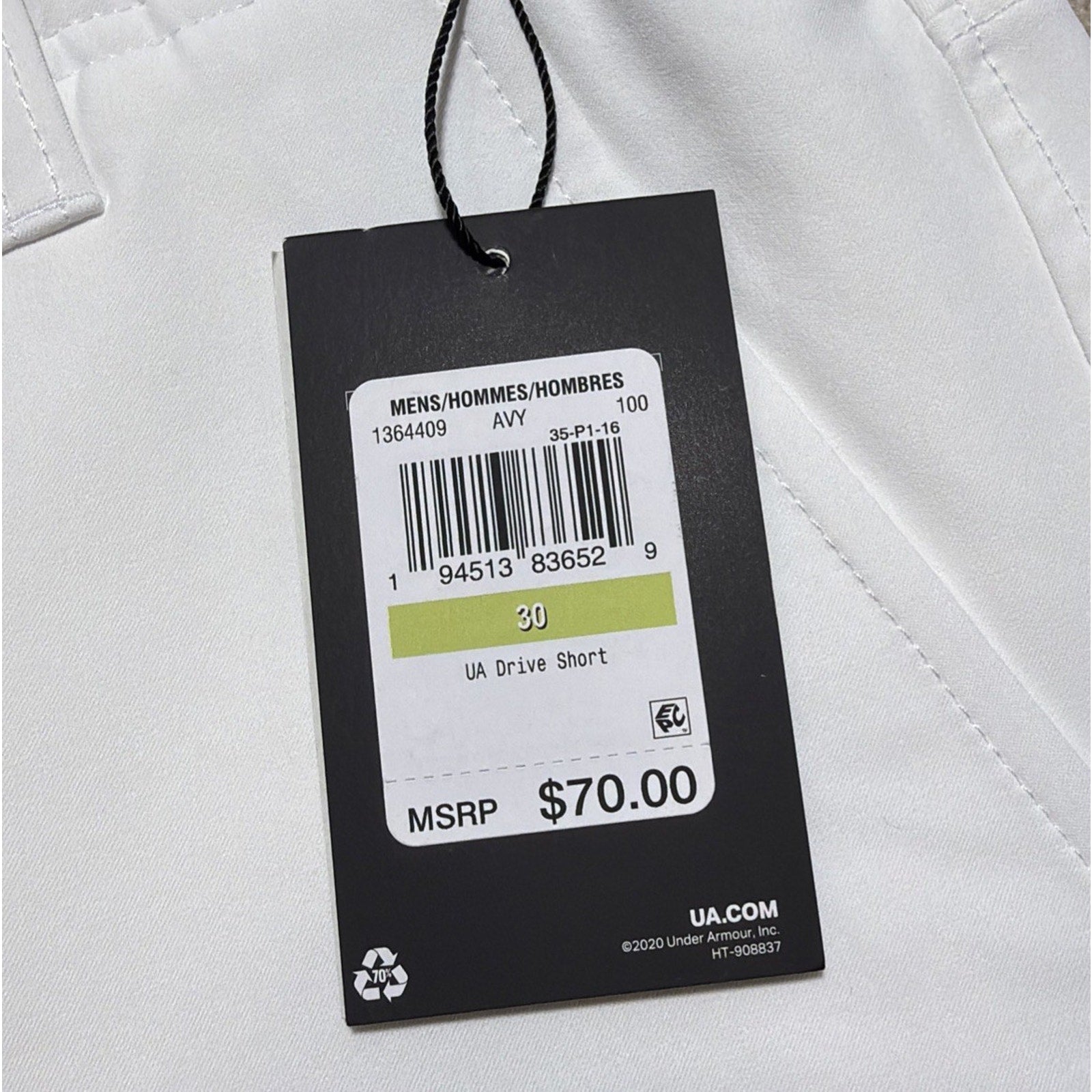 Under Armour Golf Shorts Mens 30 White UA Drive Performance 10" Inseam 1364409
