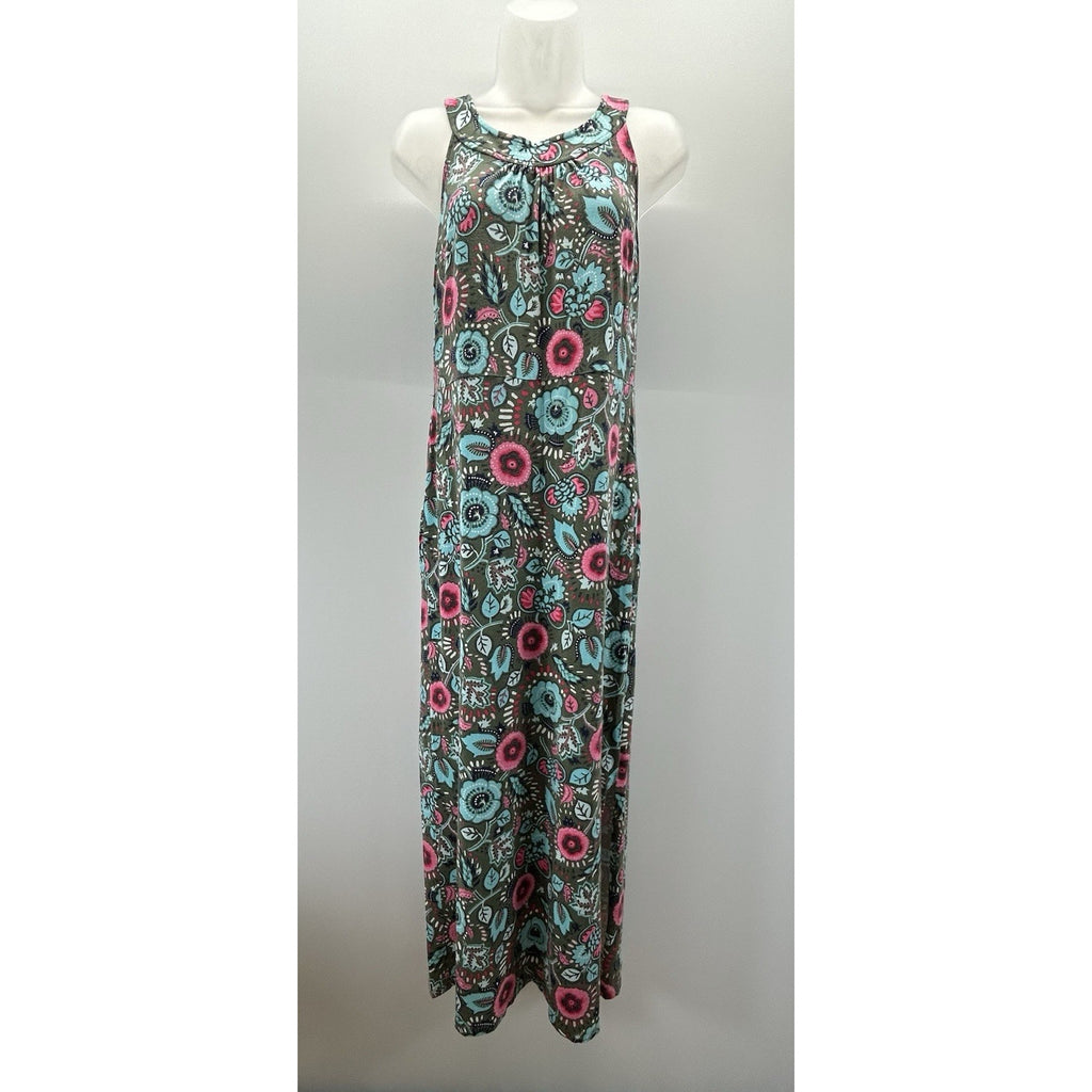 Talbots Womens Sleeveless Floral Maxi Dress Cotton Blend Size Small Stretch.