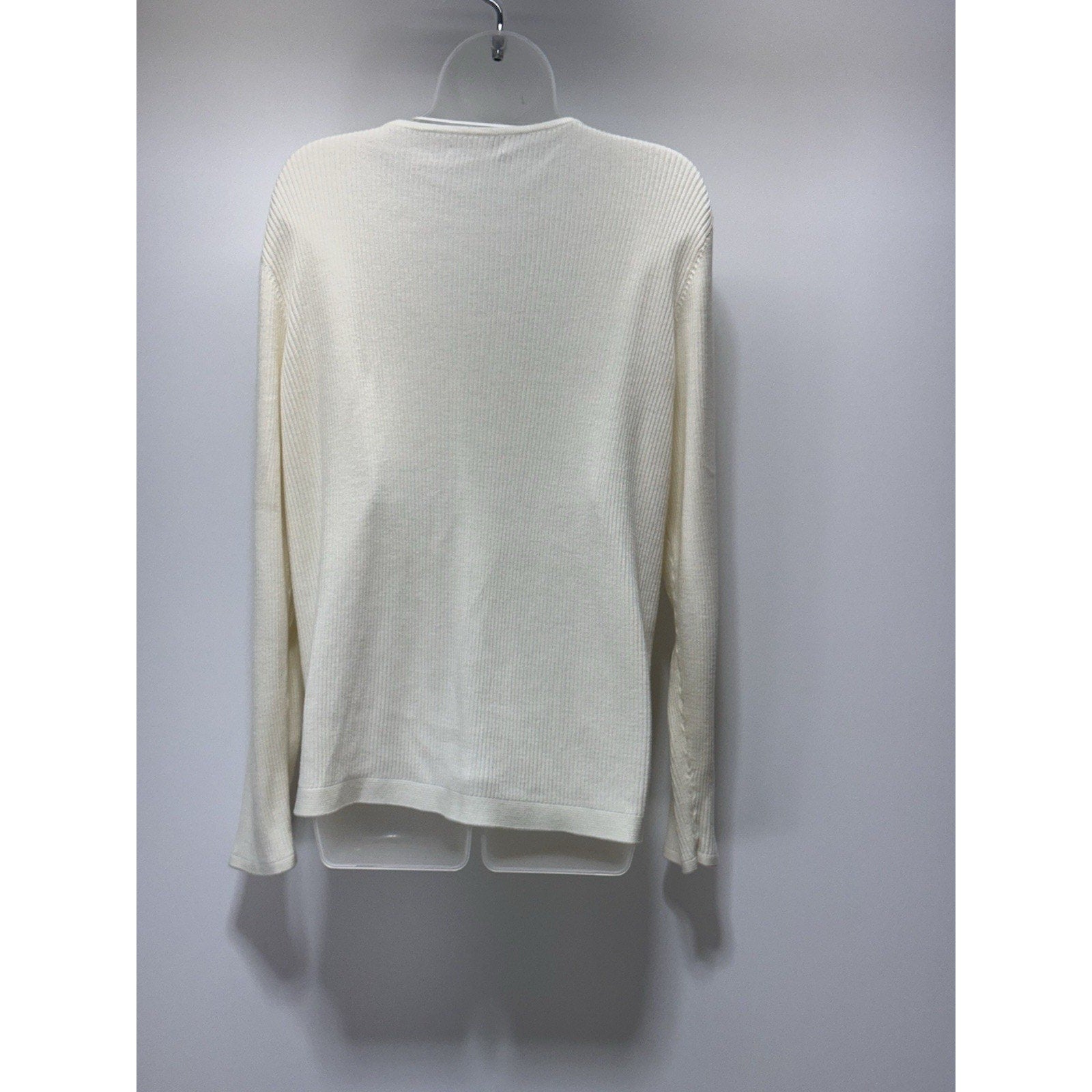 Calvin Klein Sweater Ivory Ribbed Knit V-Neck Full Zip Women’s Size XL