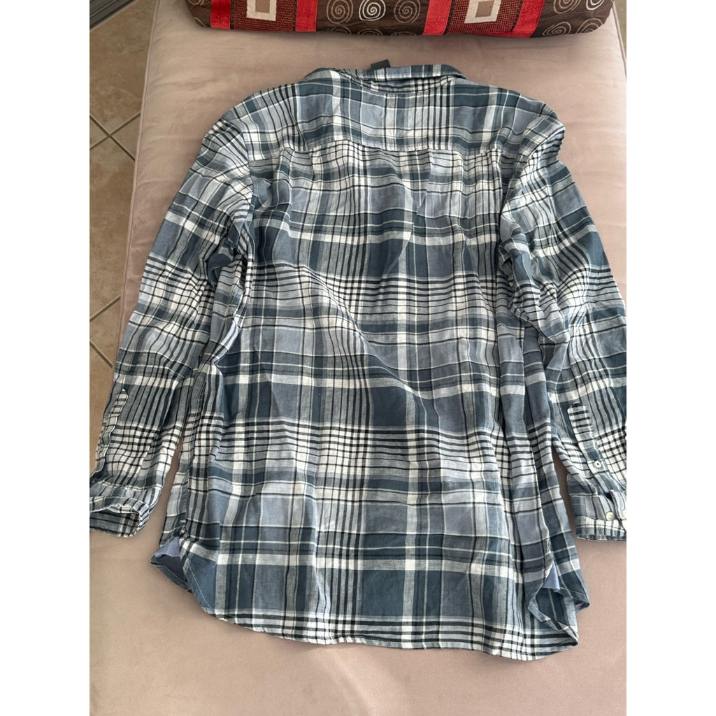Tommy Hilfiger Linen Blend Shirt Mens XXL Blue Plaid Preppy Regular Fit New