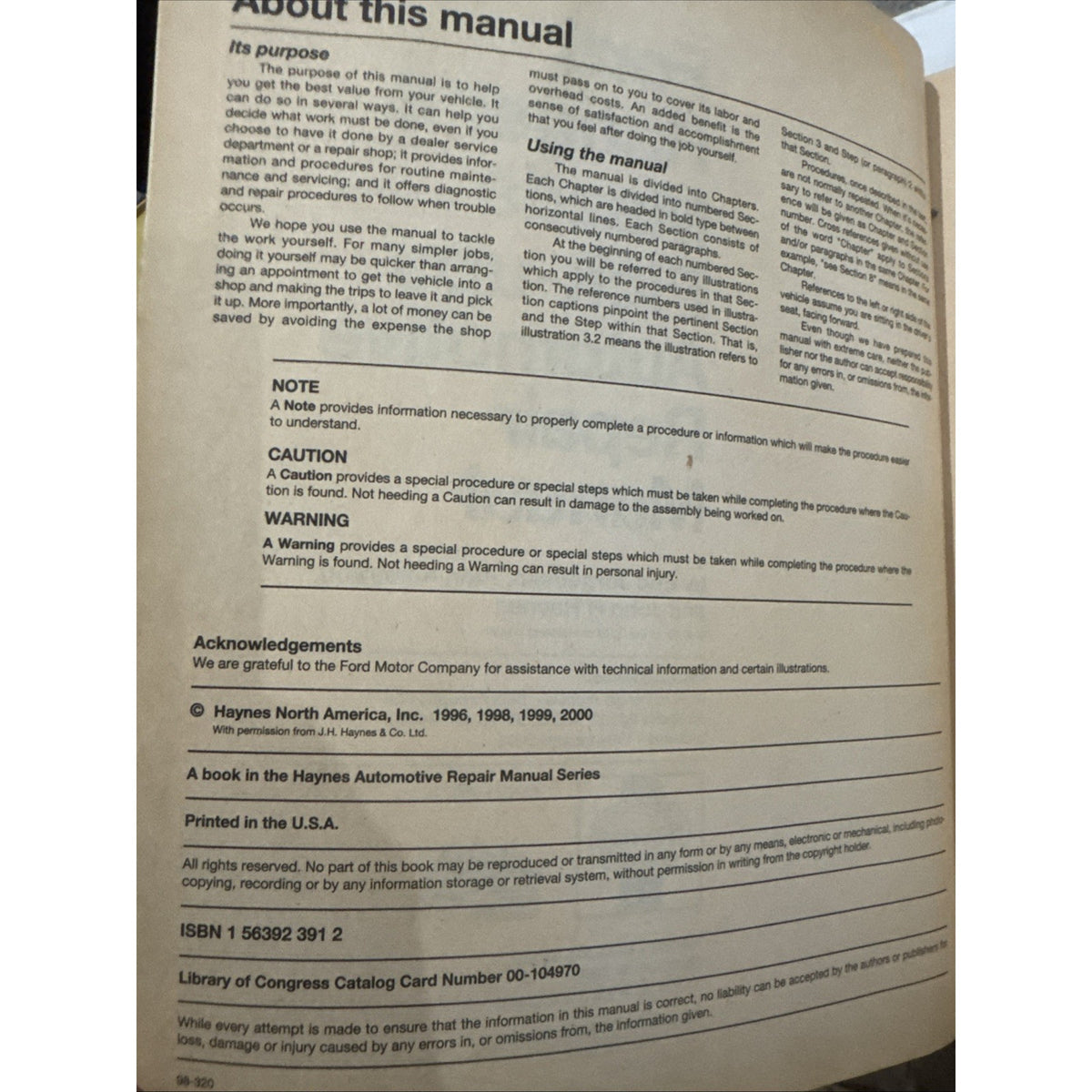 Ford Ranger Pick-Ups 1993 thru 2000 Haynes Repair Manual 36071