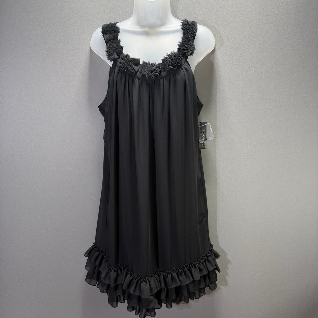 Sophia Christina Dress Womens 16 Black Ruffle Sleeveless Chiffon Cocktail NWT