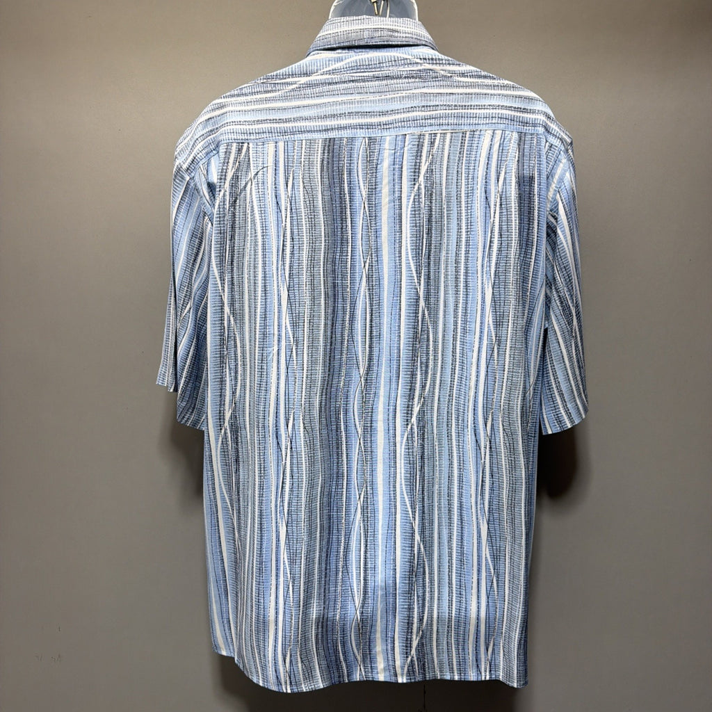 Massoti Italy Men’s XL NWT Blue Striped Viscose Button Front Resort Shirt Casual