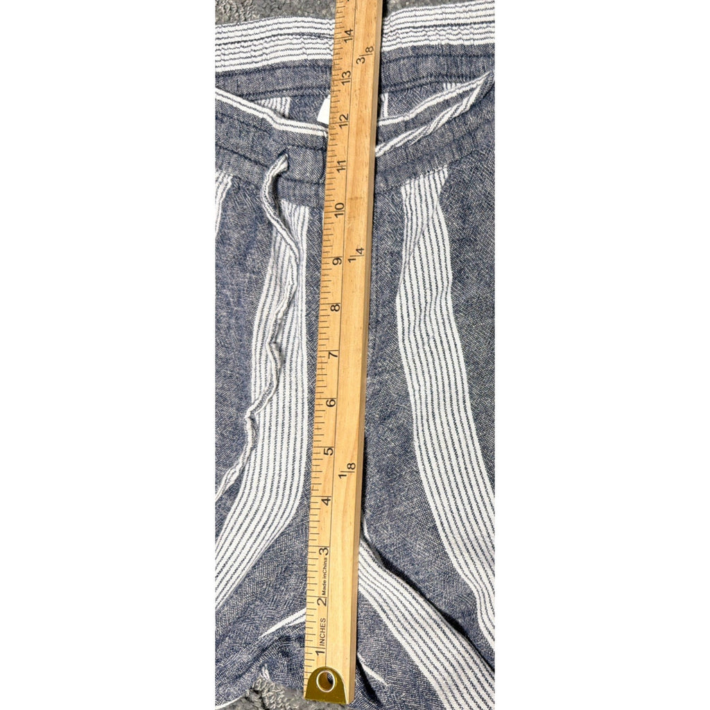 OLD NAVY Navy Blue/White Striped Woven Linen/Rayon Drawstring Pants Sz Large