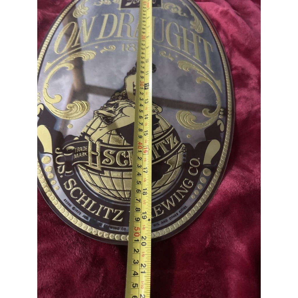 Vintage 1972 Schlitz On Draught Beer Bar Mirror Sign Oval 20” Beeco Milwaukee