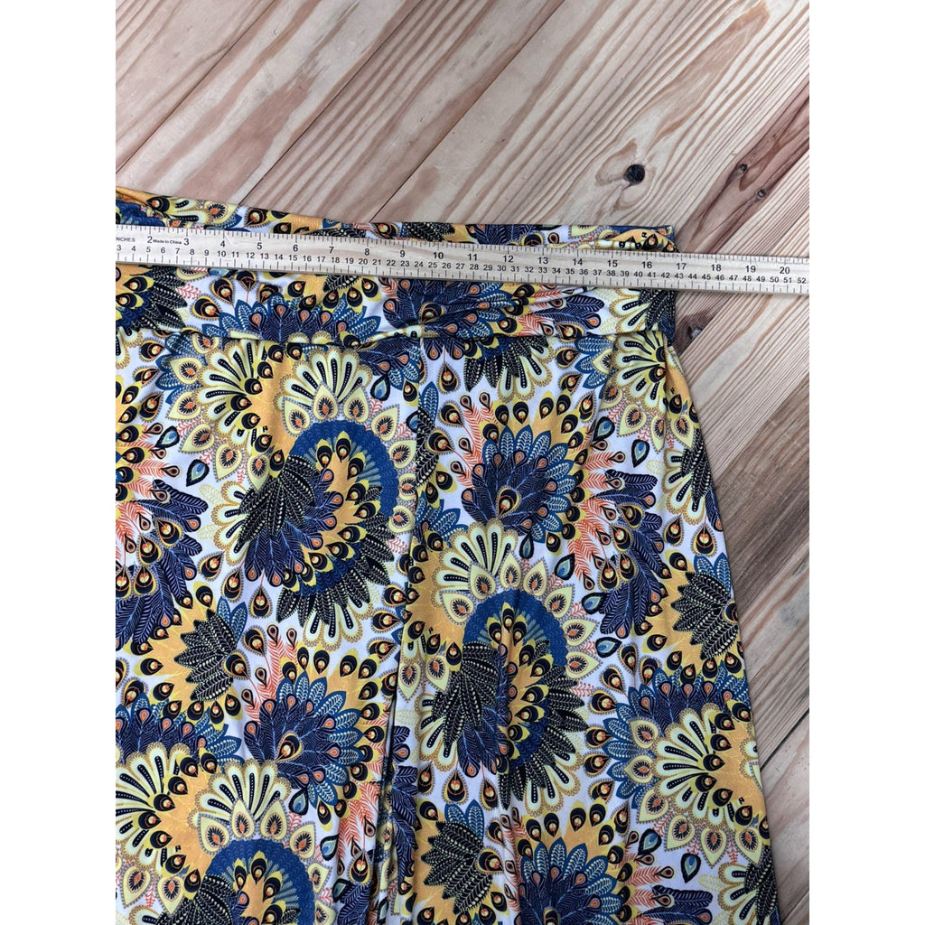 Lbisse Yellow Floral Boho Wide Leg Pants Women’s Size Large Stretch