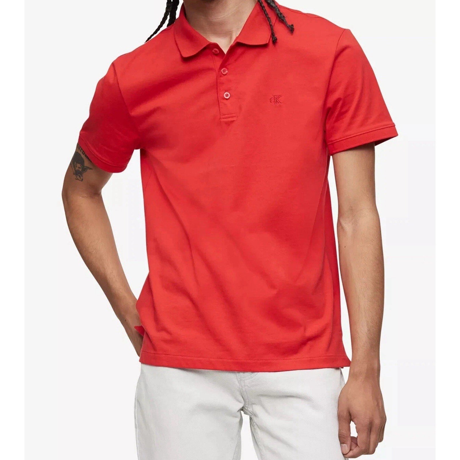 Calvin Klein Polo Regular-Fit Smooth Cotton Logo Shirt Coral Red Men’s Size XL