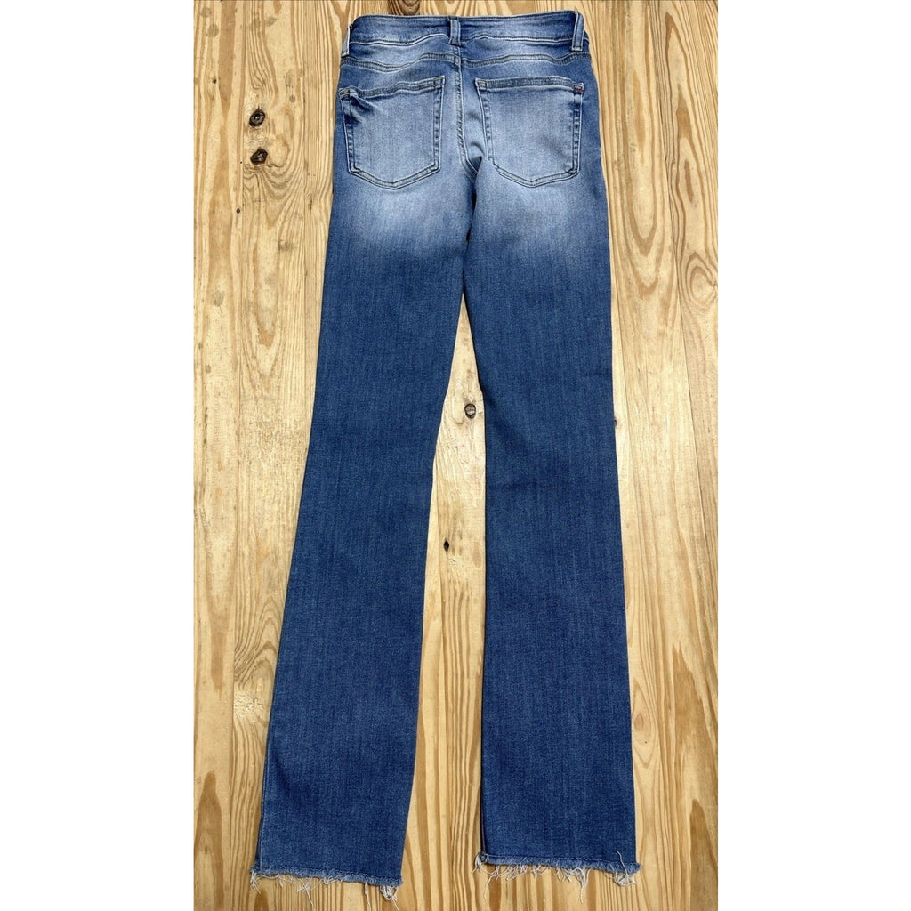 Maurices Jeans Woman’s Distressed Slim Boot Raw Hem Mid Rise Stretch 0 L 25x33