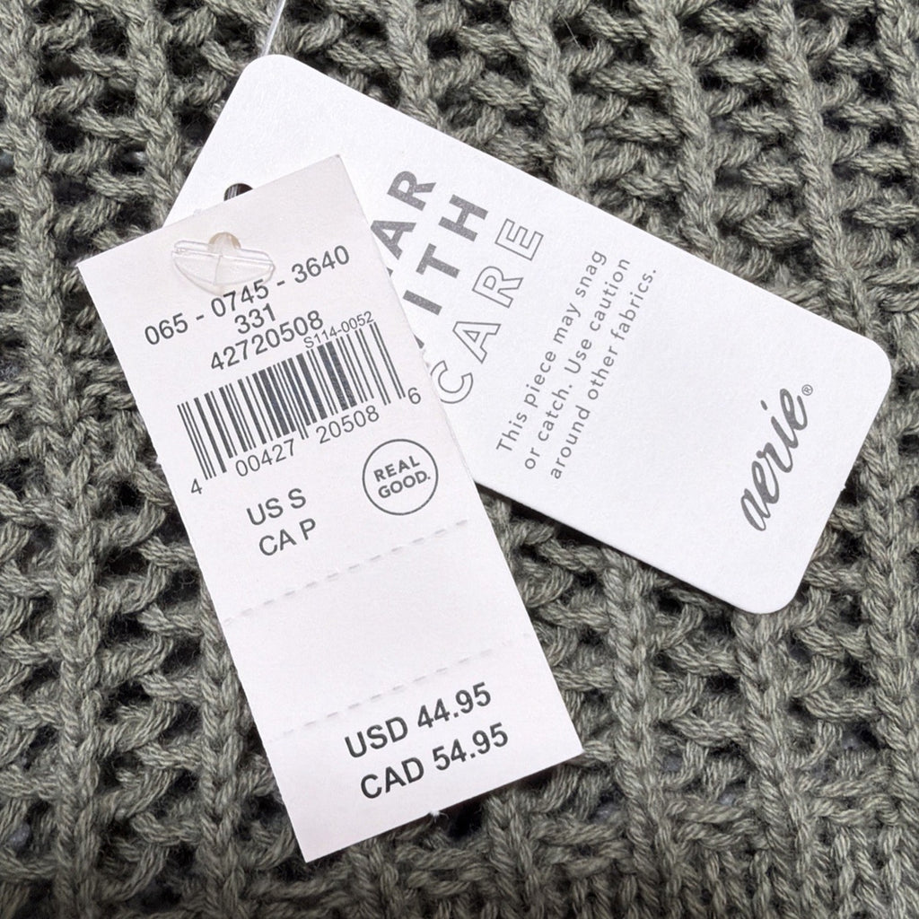 Aerie Crochet Short Sleeve Oversized Sweater Green Size Small NWT
