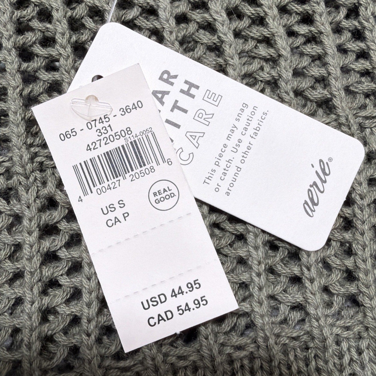 Aerie Crochet Short Sleeve Oversized Sweater Green Size Small NWT
