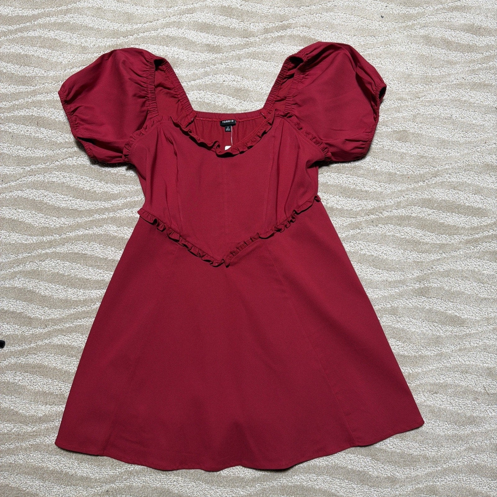 Torrid Sweetheart Mini Dress Womens Plus 1X Red Puff Sleeve Stretch NWT