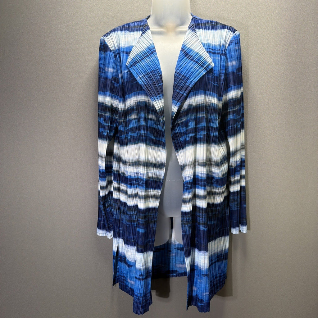 Chico’s Collection Ocean Stripe Jacket Women’s XL Crinkle Satin Open Front NWT