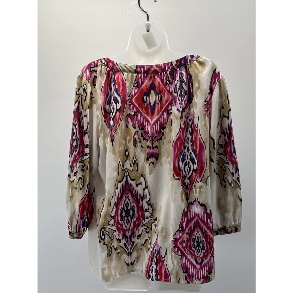 Chico’s Blouse Women's Size 2 Large Pink Cream Paisley Long Sleeve Top