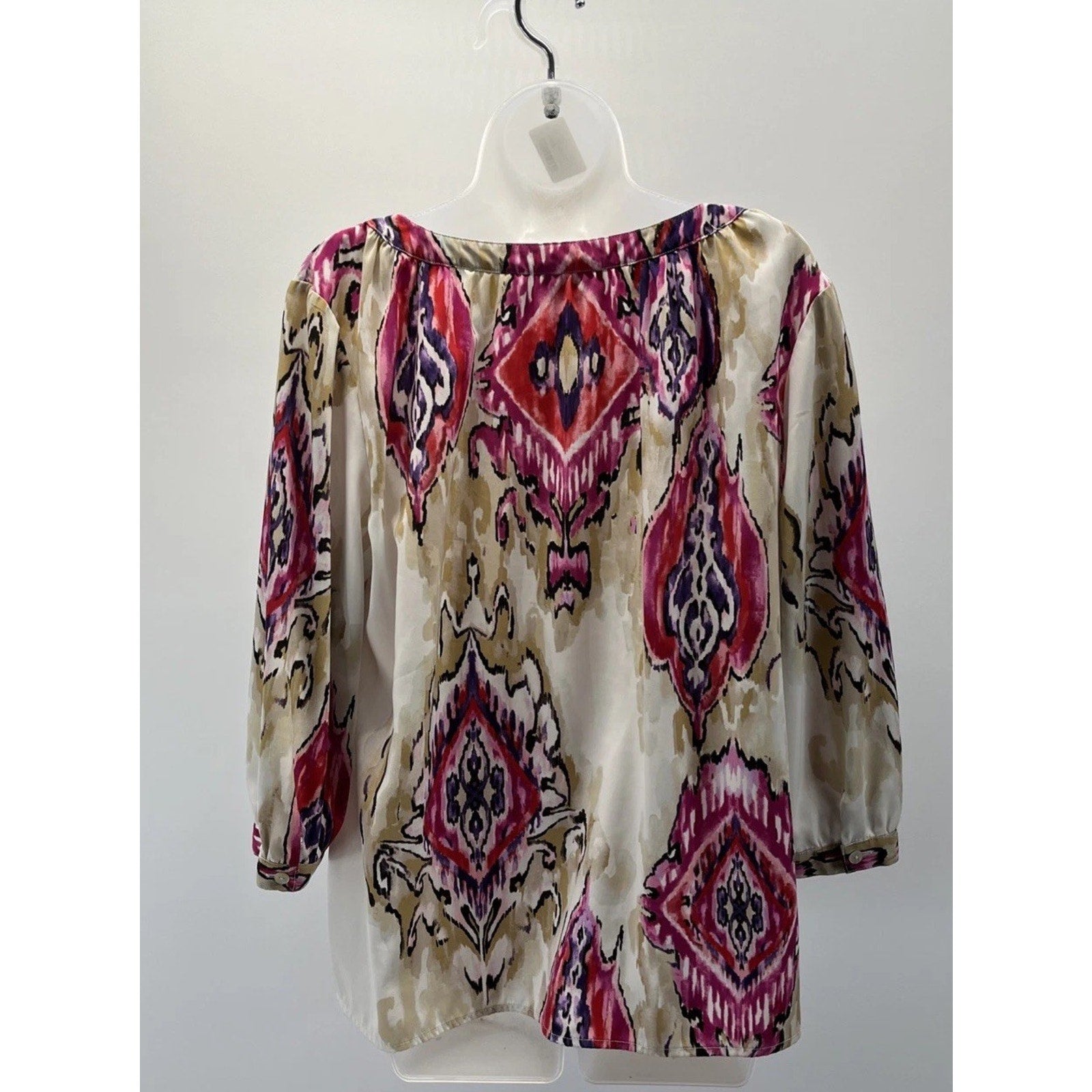 Chico’s Blouse Women's Size 2 Large Pink Cream Paisley Long Sleeve Top