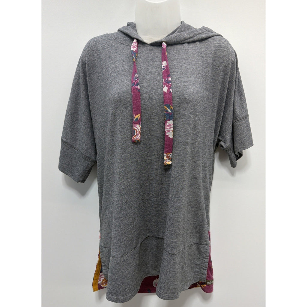 Matilda Jane Womens Carpool Lane Hoodie Size Medium Gray Floral Contrast Hi-Low
