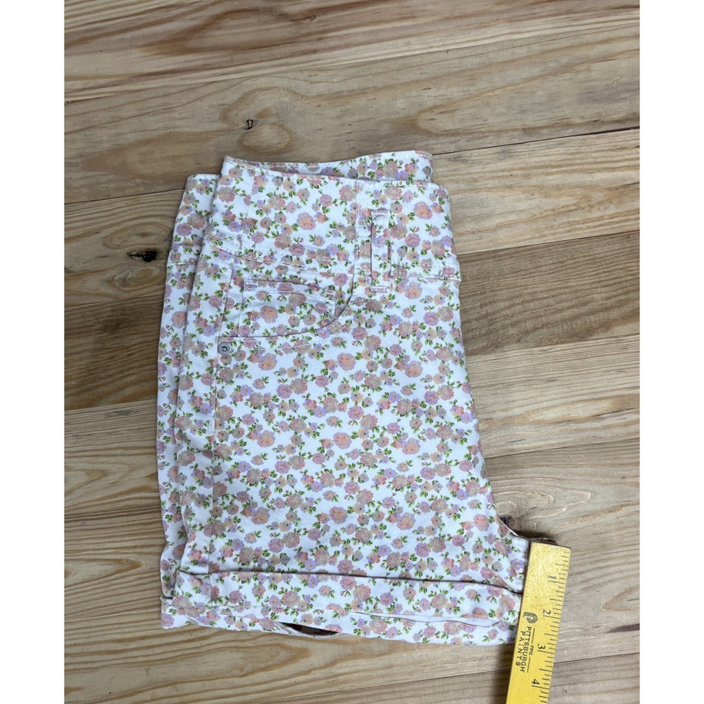 No Boundaries Corset Shorts White Pink Flowers High Rise Women's Size 11