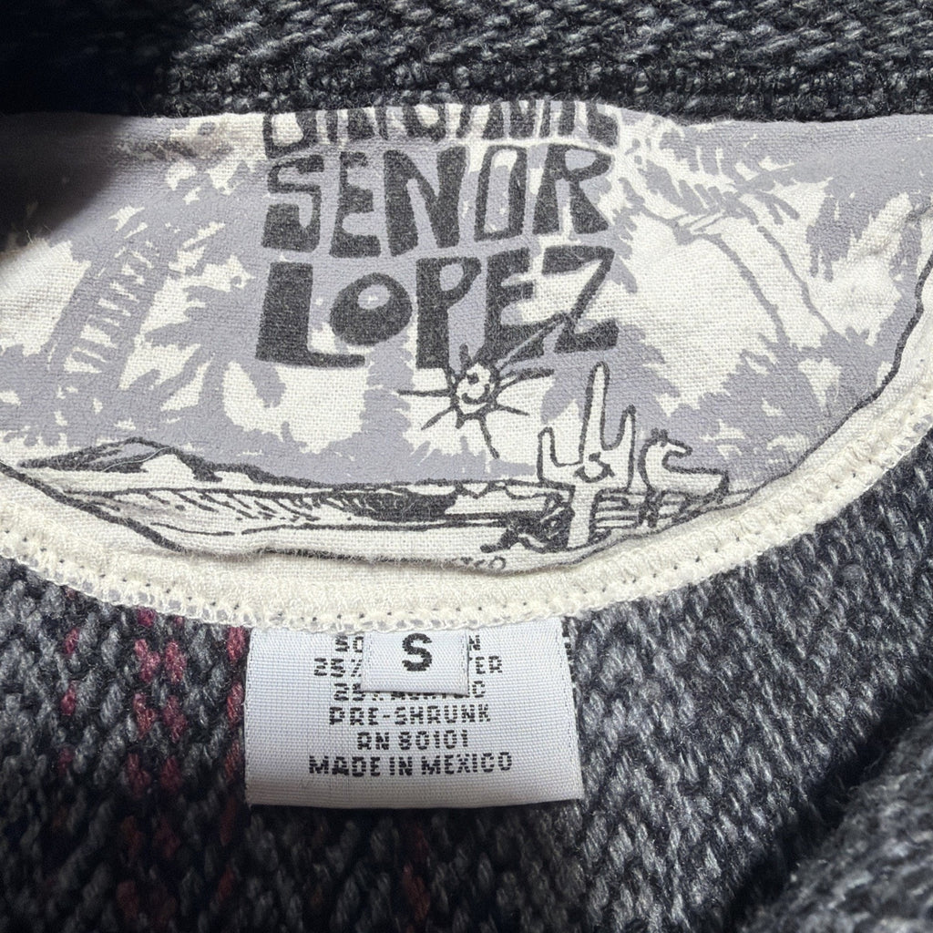 Original Senor Lopez Mens Baja Hoodie Rug Poncho Size Small Gray and Red
