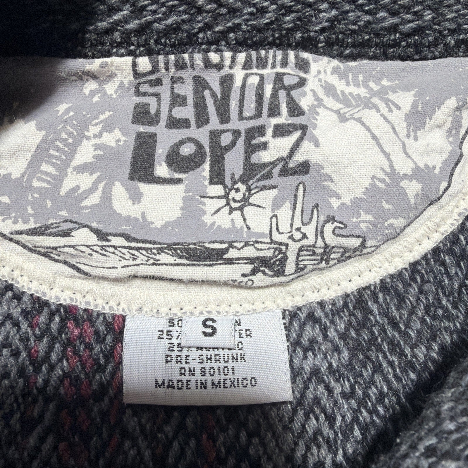 Original Senor Lopez Mens Baja Hoodie Rug Poncho Size Small Gray and Red