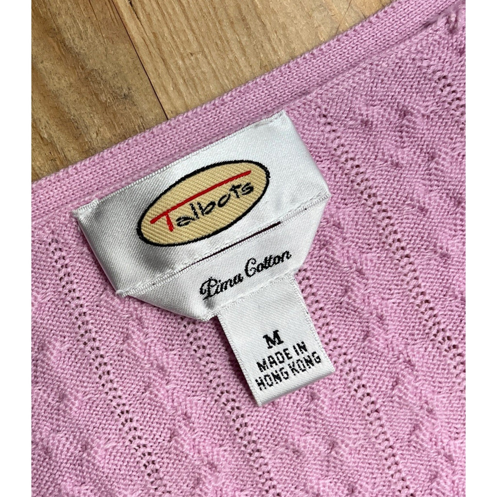 Talbots Sweater Women’s Cable Knit V- Neck Light Purple Pima Cotton Size M