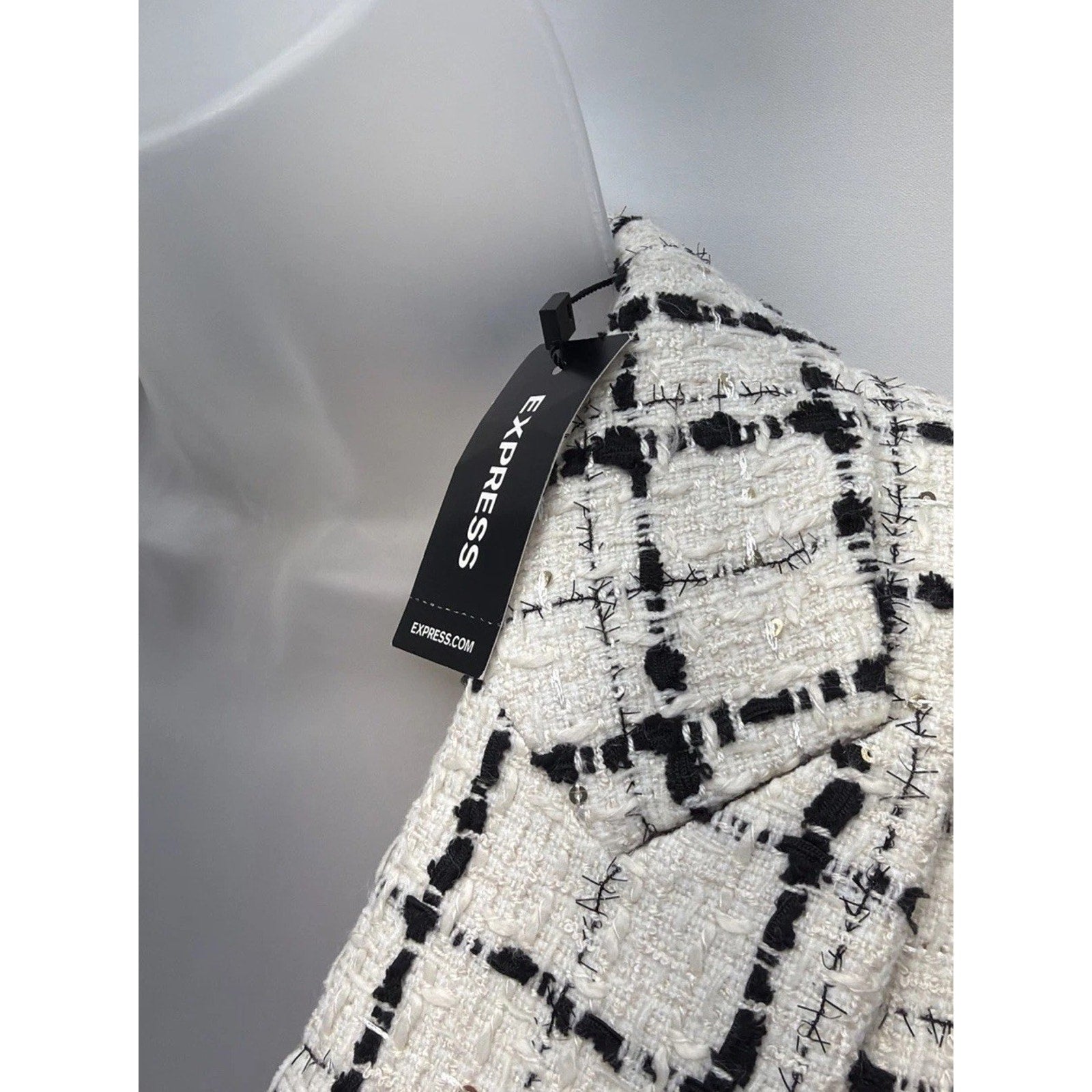 EXPRESS Women's Houndstooth Plaid TweedCustom Fit Boyfriend Blazer Size XS