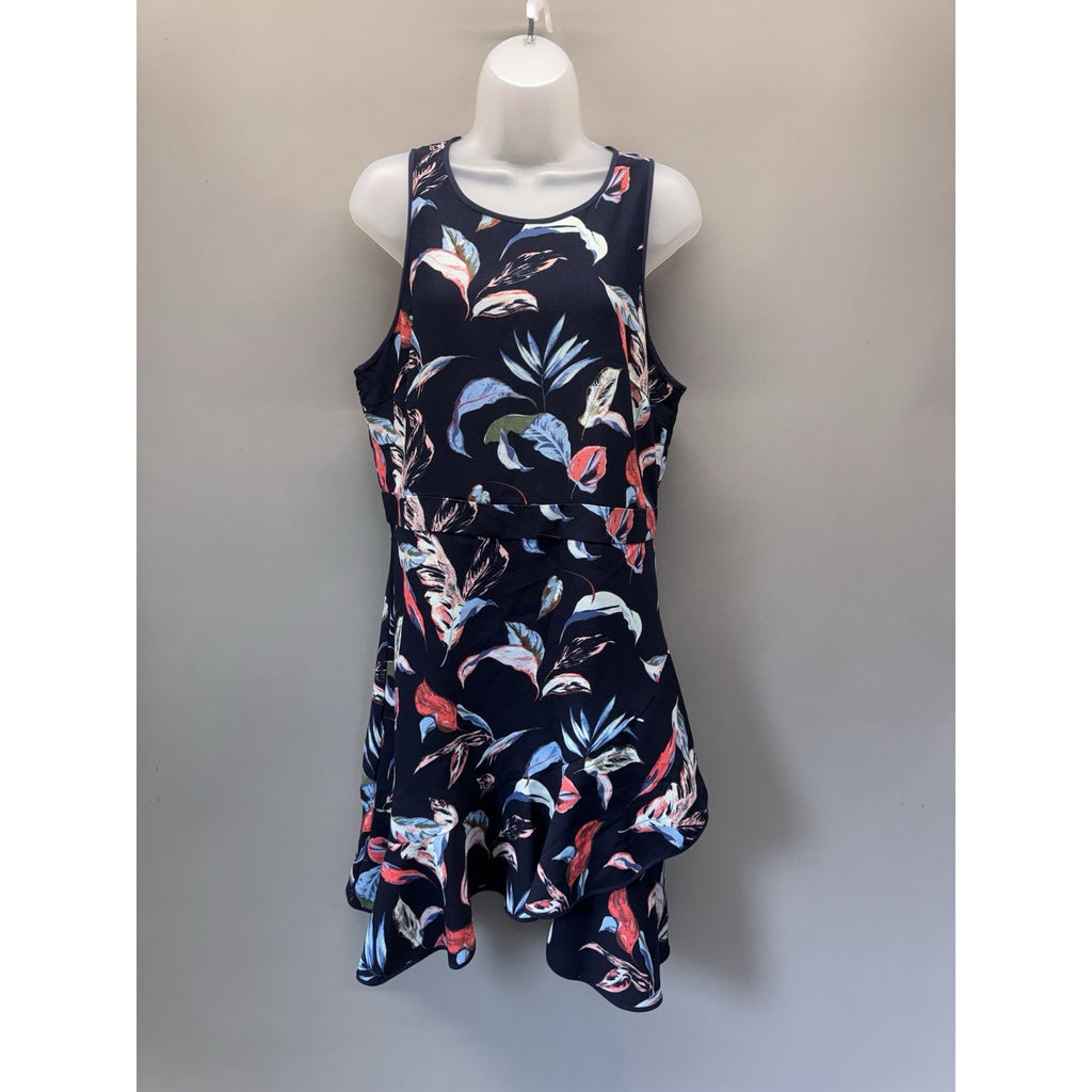 Banana Republic Floral Dress Womens 12 Navy Sleeveless Ruffle Hem Fit Flare New