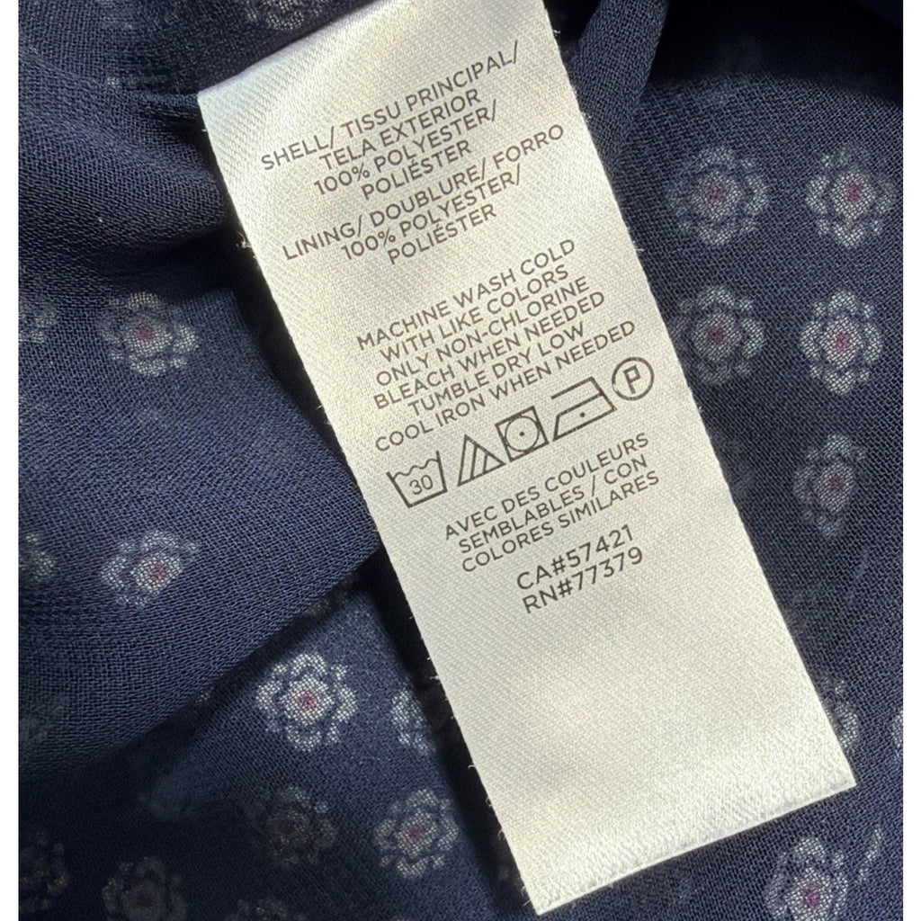 Ann Taylor Loft Women's M Elegant Sleeveless Navy Blue Floral Lined Top Blouse