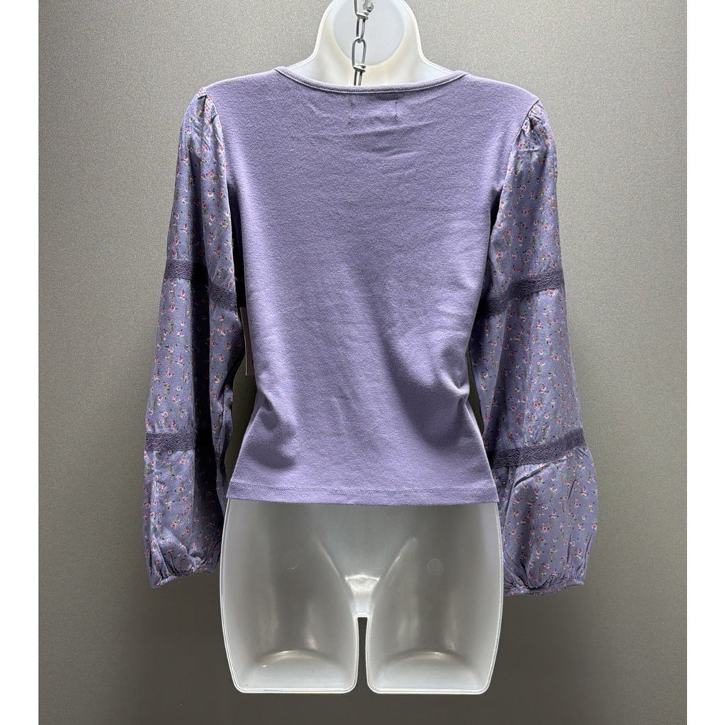 Teen Girls Purple Floral Puff-Sleeve Top - Comfort Fit Sz 14-16 XL NWT So Brand