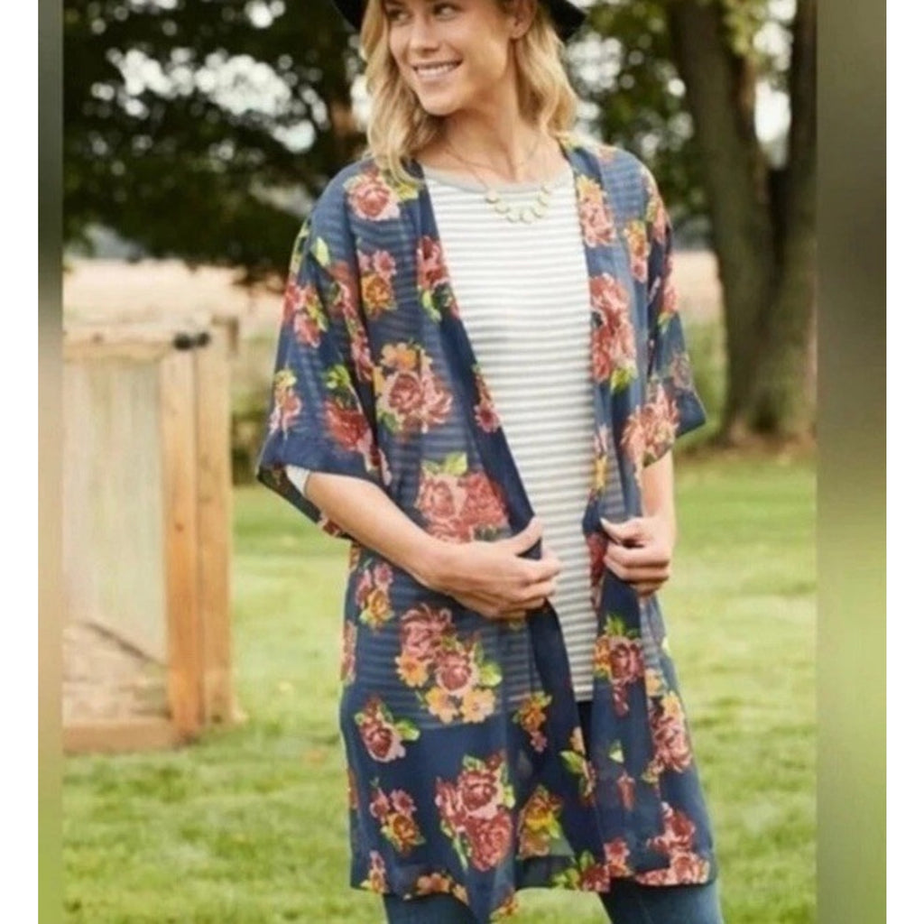 Matilda Jane Watch The Sunrise Blue Floral Open Front Sheer Kimono Size M/L