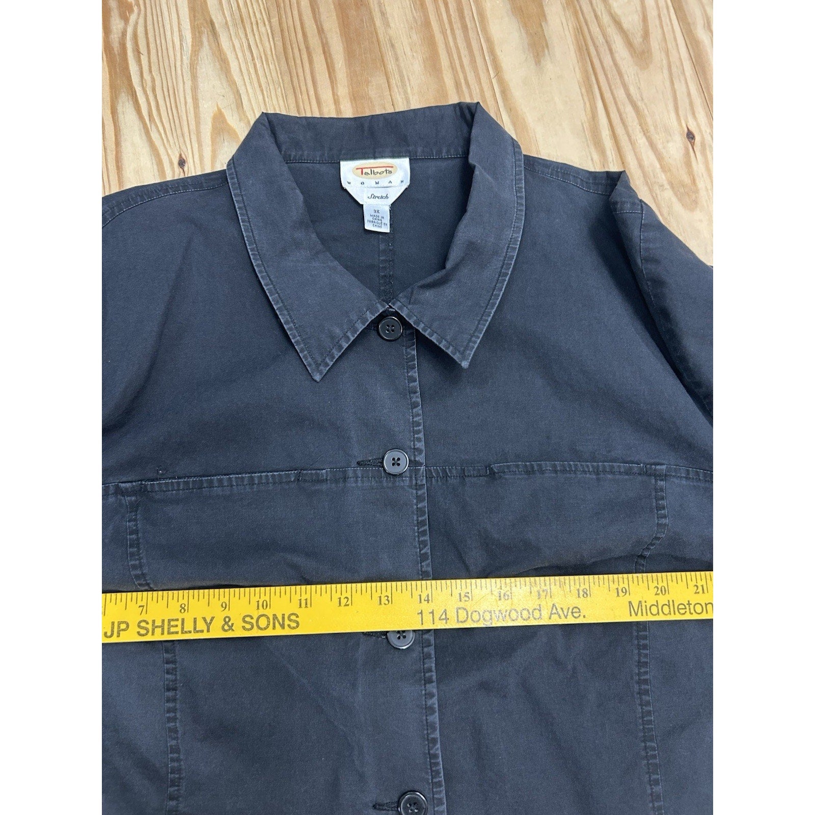 TALBOTS Womens Jacket 3XL Black Button Up Short Utility Jacket.