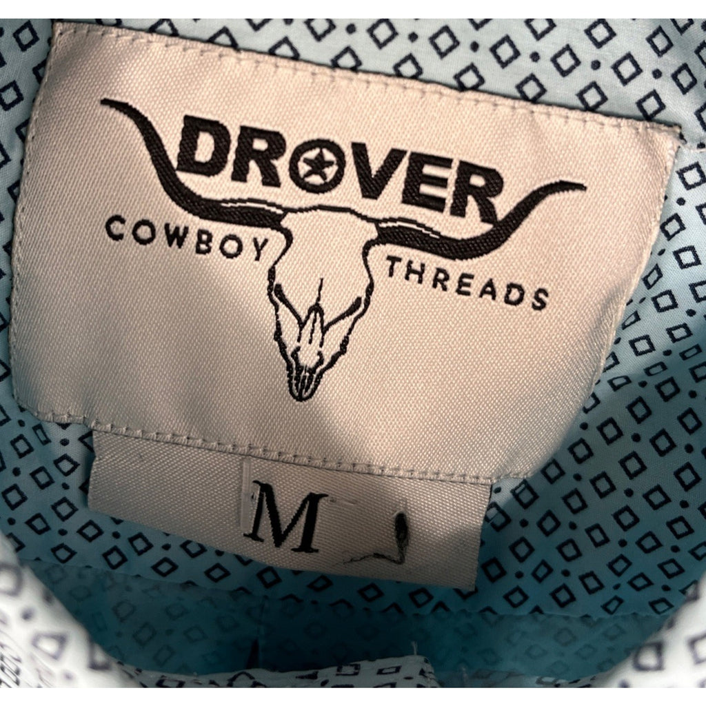 Mens Drover Cowboy Threads Size Medium Blue White Checkered Long Sleeve Button
