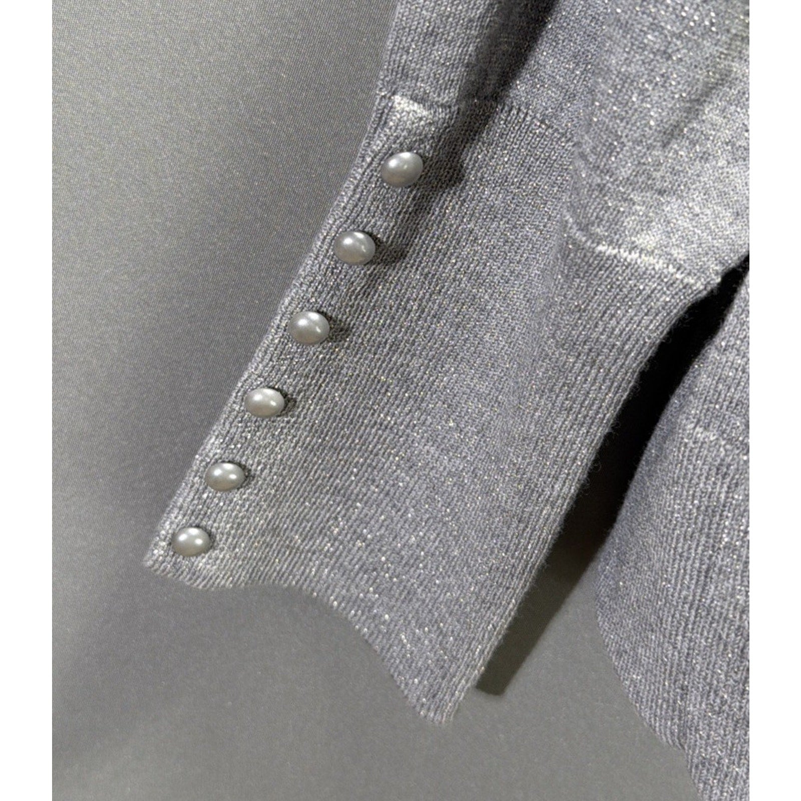 Talbots XL Sweater Gray Shimmer Silver Merino Wool Pearl Button Cuff New W Tags