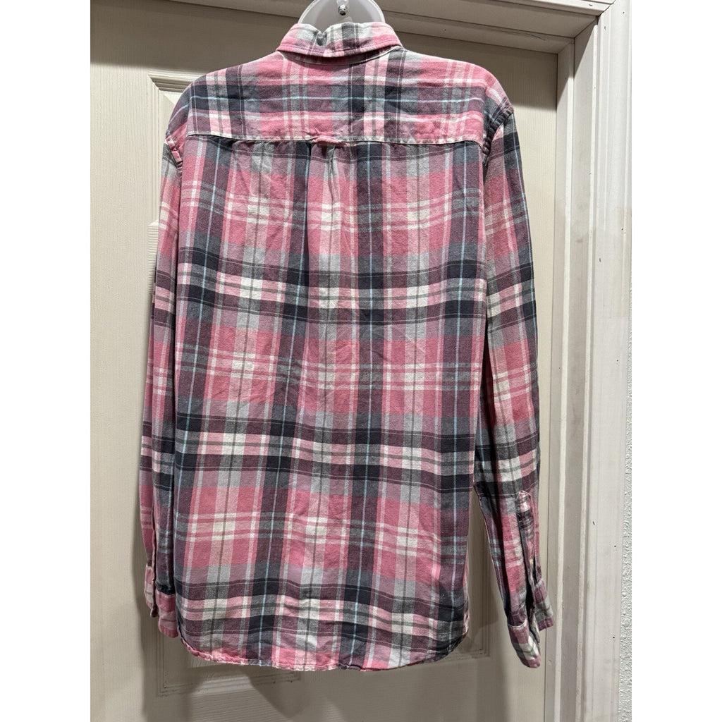 American Eagle Seriously Soft Pink Check Button Down Flannel Size Medium