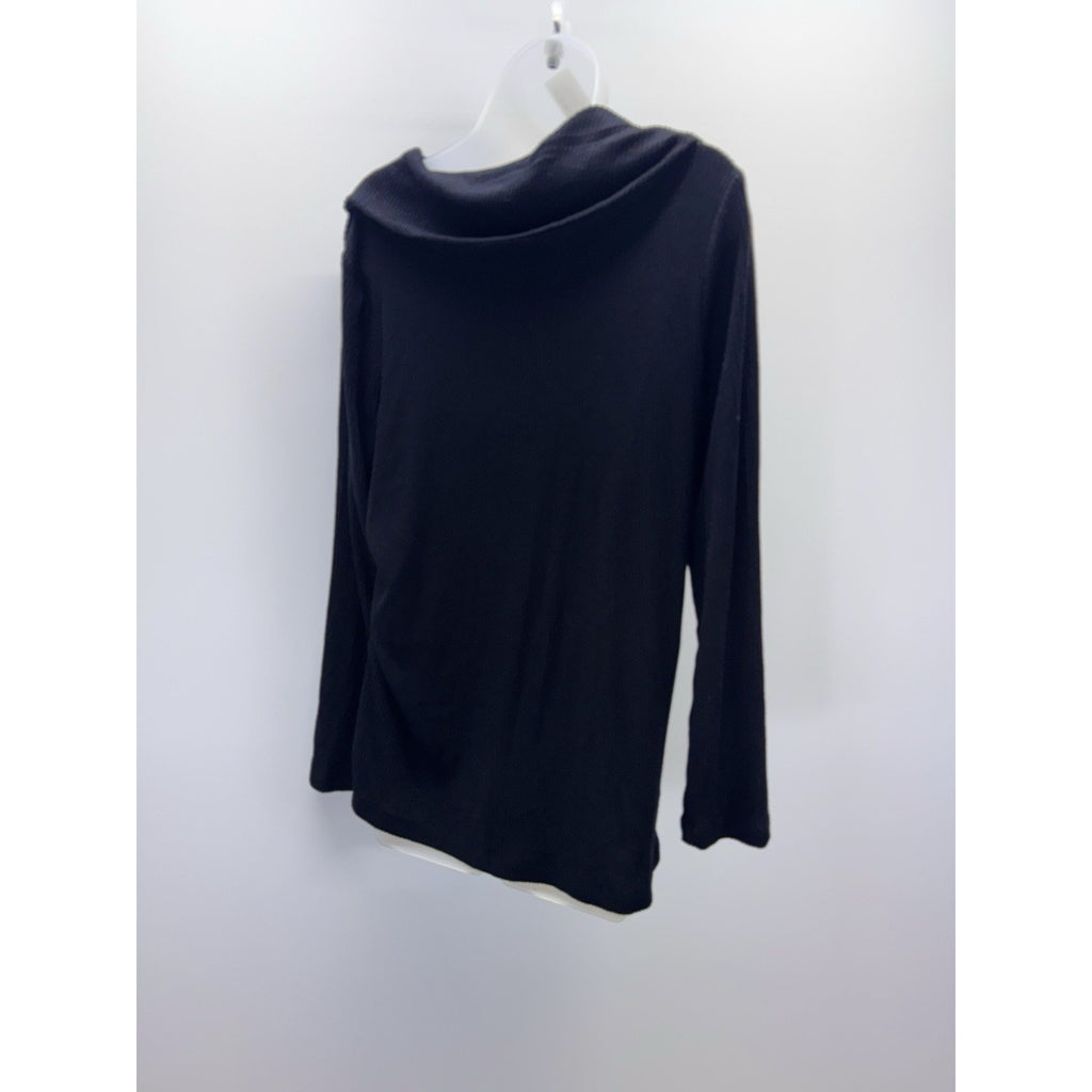 CHICOS Black Rayon Blend Split Cowl Neck Long Sleeve Tunic NWT