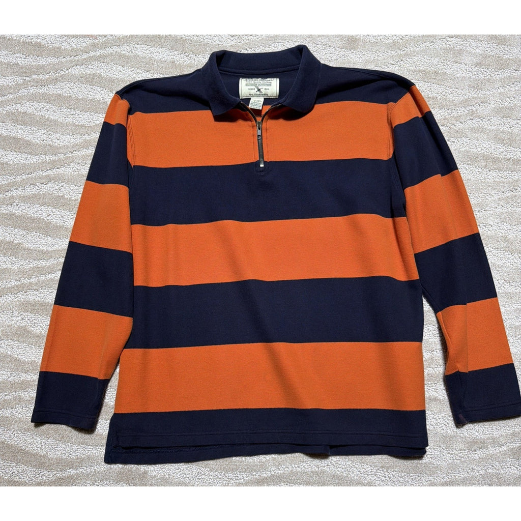Vtg Eddie Bauer Rugby Polo 1/4 Zip Shirt Mens L Orange Stripe Preppy Sports