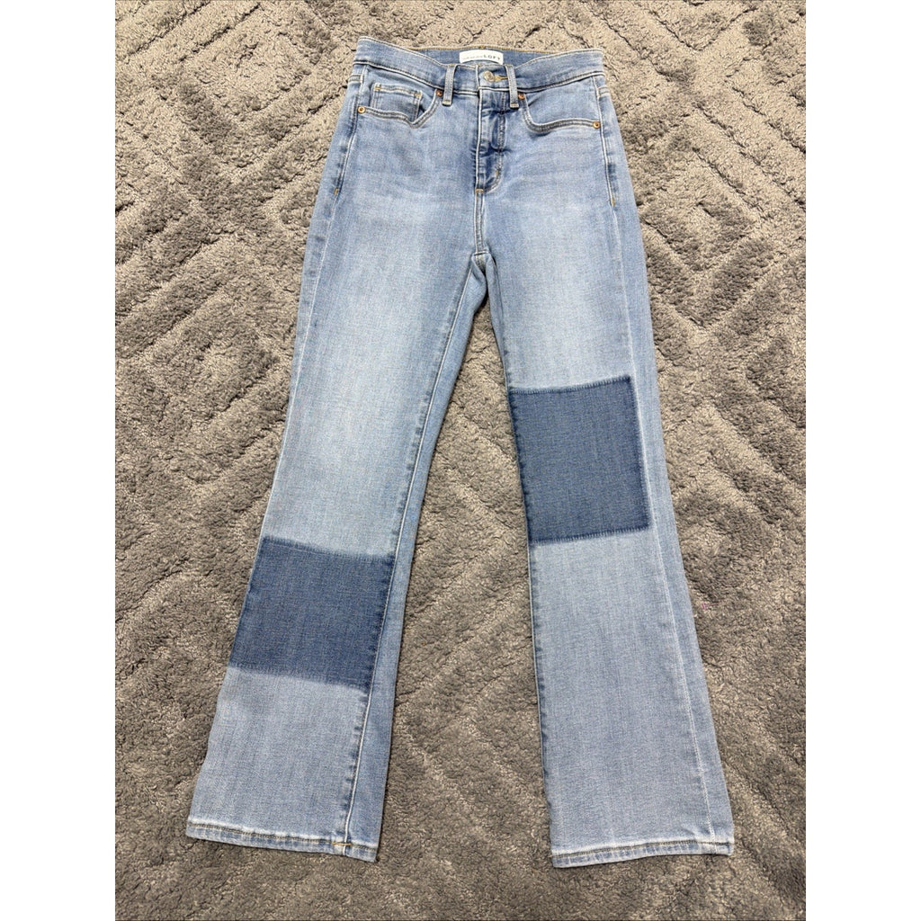 LOFT Patchwork High Rise Kick Crop Denim Jeans size 24x26.5