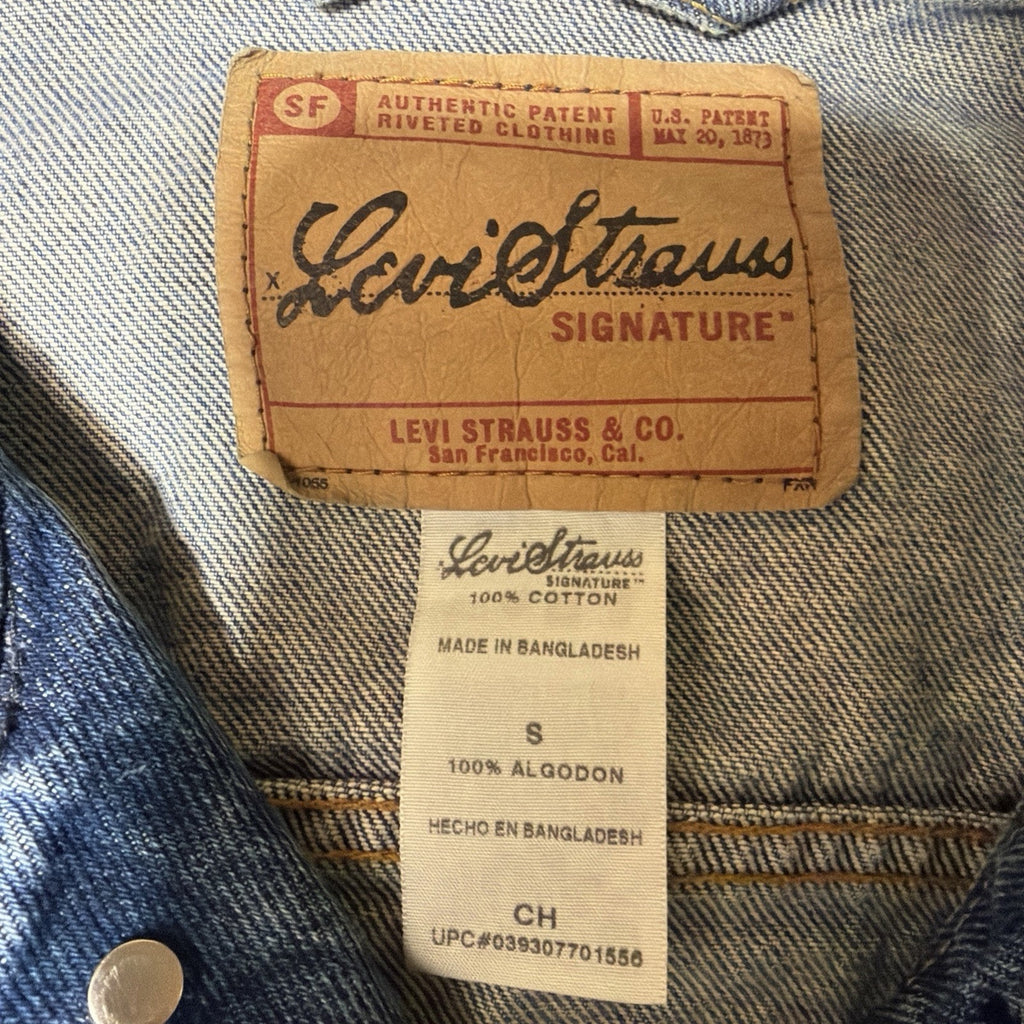 Vtg Levi Strauss Signature Men's Size S Blue Denim Trucker Jacket Classic Button