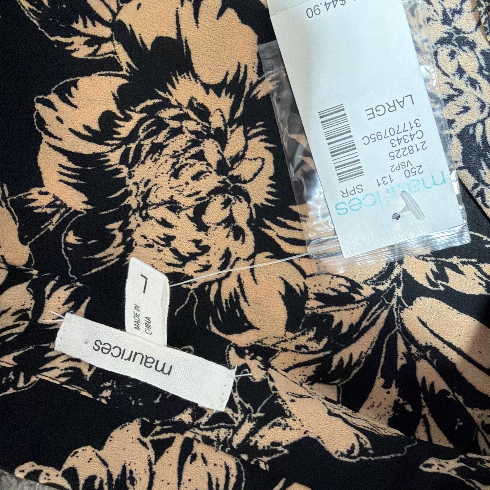 Maurices Black Sheer Floral Blouse Long Sleeve Button Down Womens Size L NWT