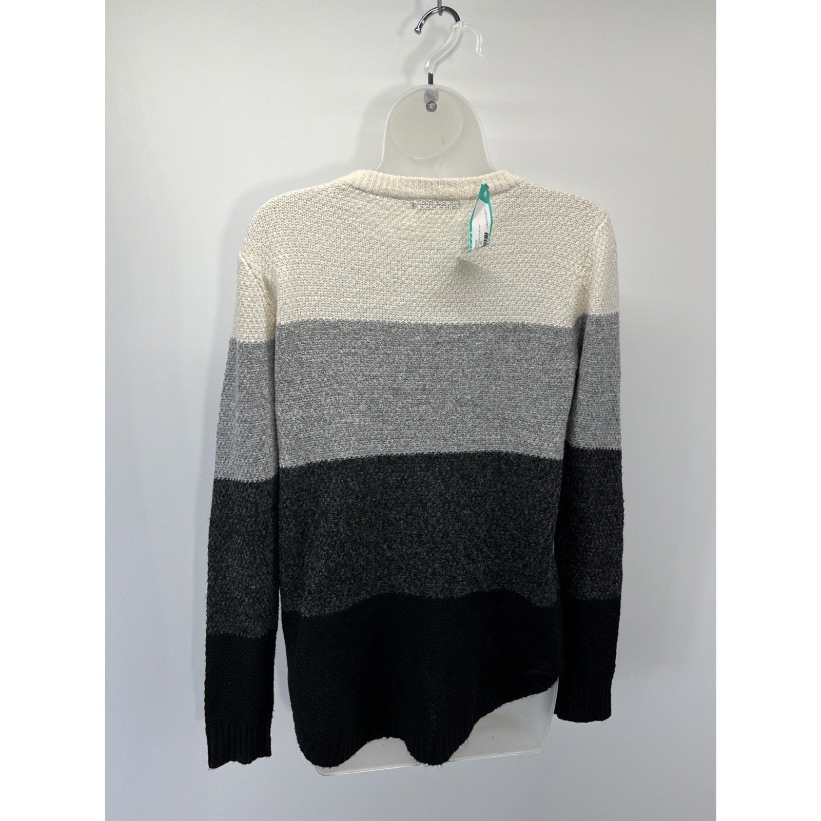 Womens Pink Clover Color Block Knit Sweater Cream Black Gray Long Sleeve Size XS