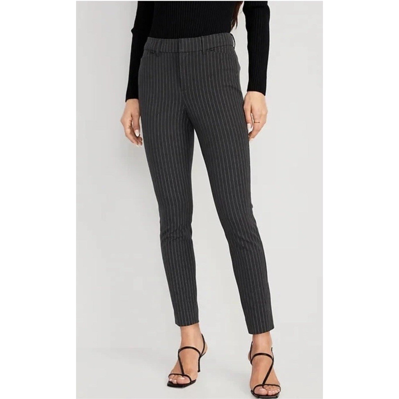 Old Navy High Rise Pixie Skinny Pants Womens Plus Sz 20 Gray Striped Stretch NEW