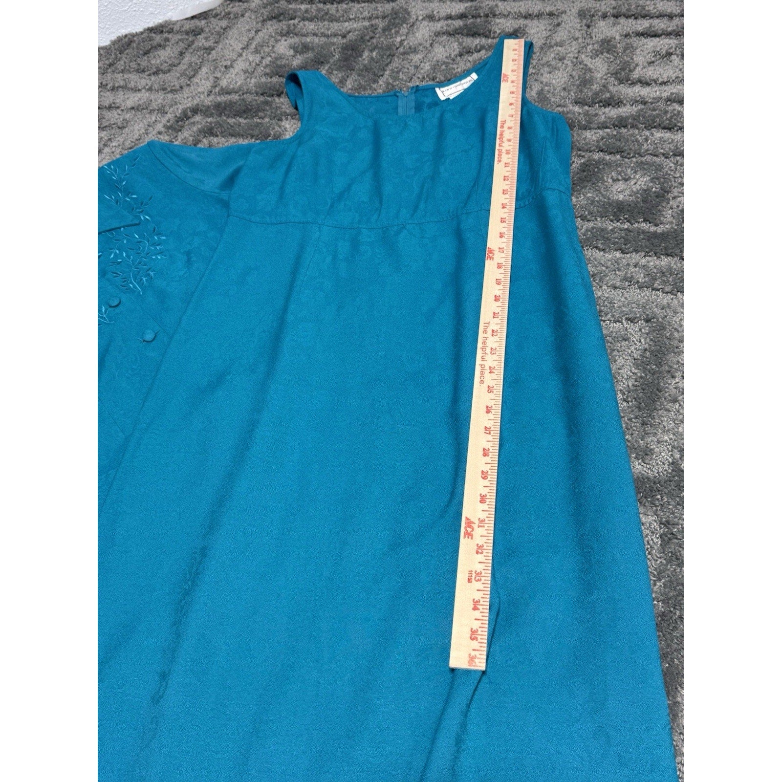 Karin Stevens Teal Maxi Dress Set Womens 14 Regular Vtg Padded Shoulders