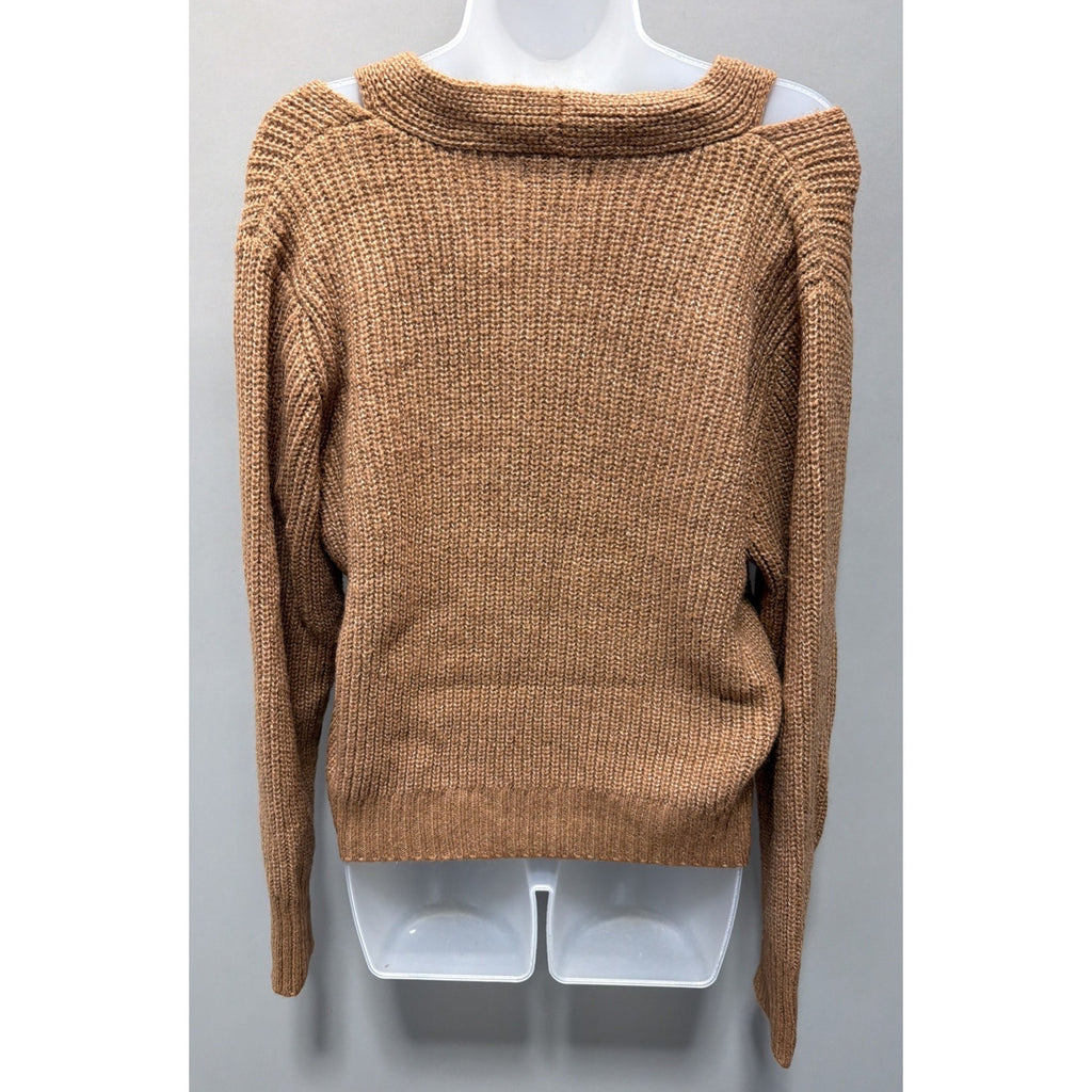 Nine West Twist Front Cutout Sweater L Brown V-Neck Cropped Pullover Women's