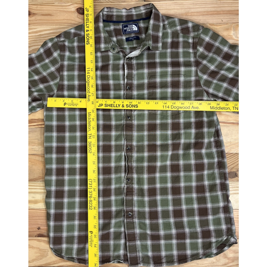 The North Face Men's M Medium Green Brown Plaid Check Button Front Shirt