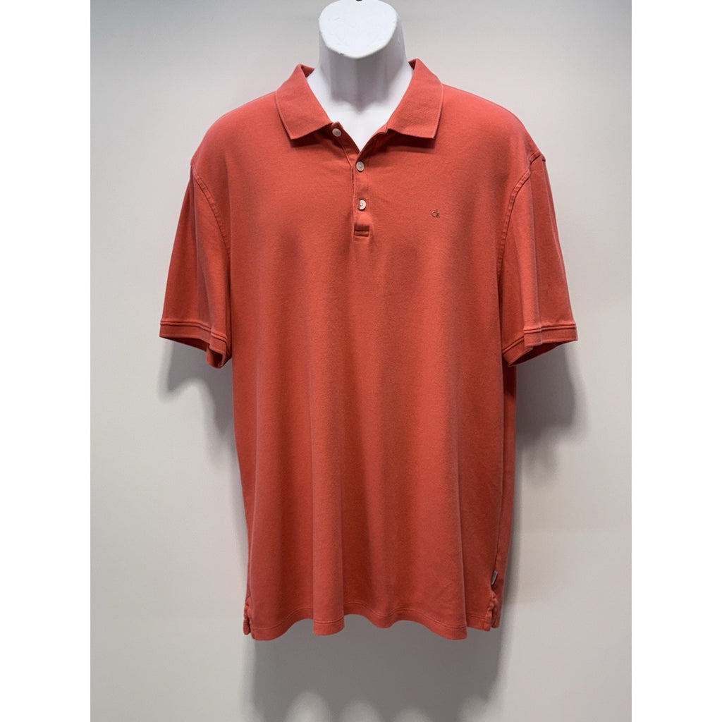 Calvin Klein Polo Regular-Fit Smooth Cotton Logo Shirt Coral Red Men’s Size XL