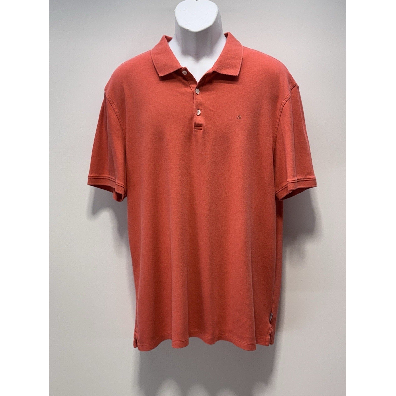 Calvin Klein Polo Regular-Fit Smooth Cotton Logo Shirt Coral Red Men’s Size XL