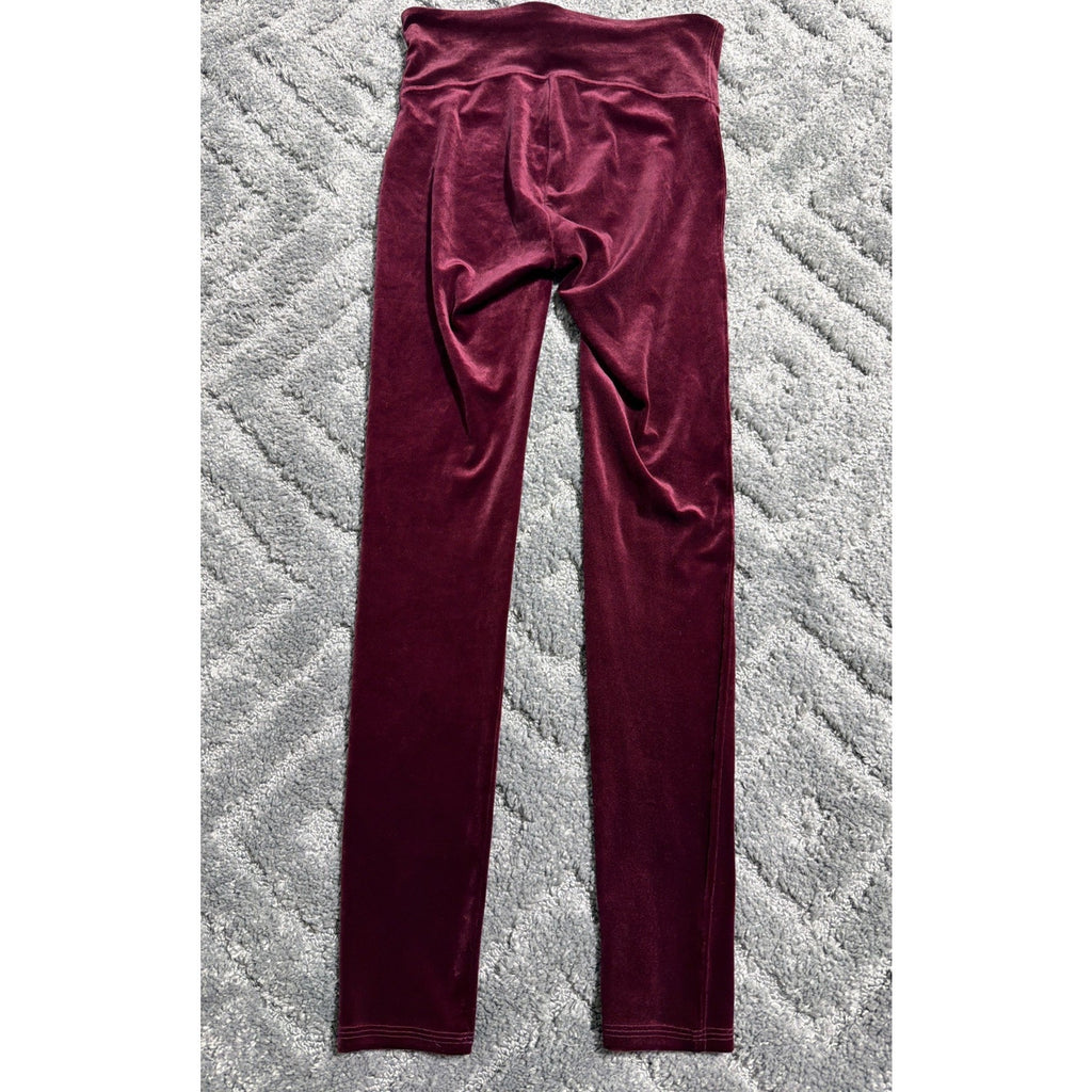SPANX Rich Burgundy Velvet High Rise Full Length Yoga Pants Size M
