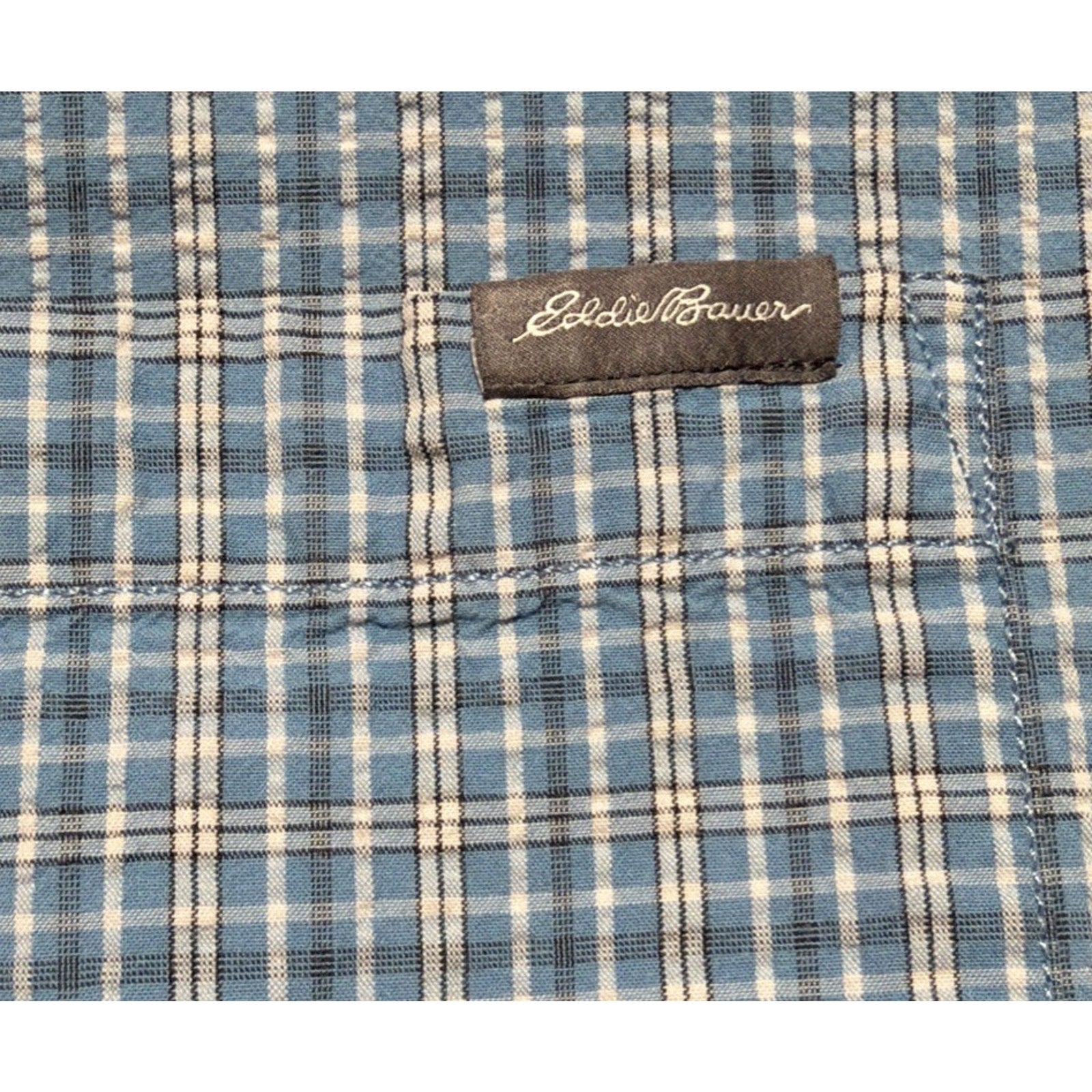Eddie Bauer Button Down Cotton Shirt Blue Plaid Classic Fit Short Sleeve XL