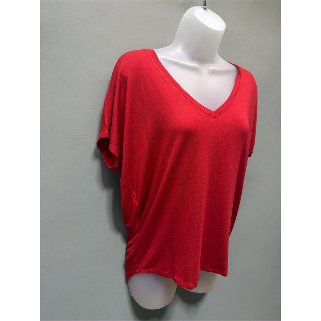 Express Red V Neck Relaxed Tee XS Oversized Casual Minimalist