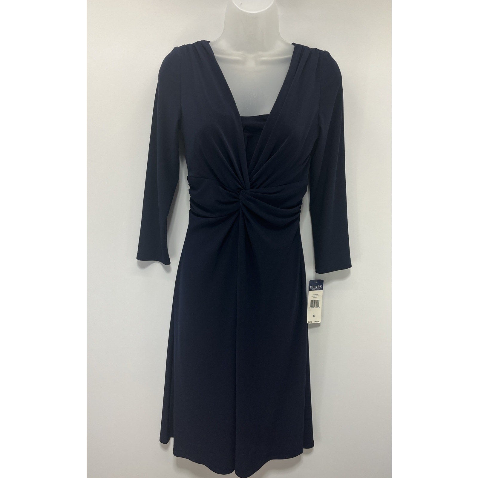 Chaps NWT Weekend Modest sheath dress navy blue Long Sleeve New Small S