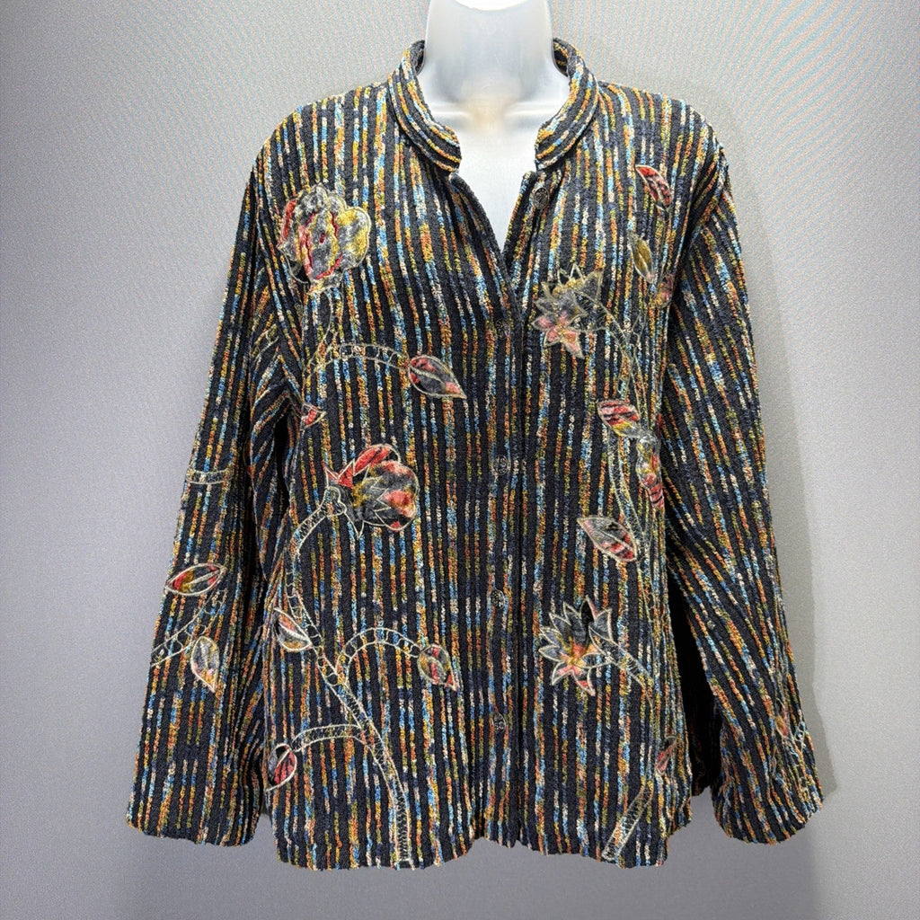 Coldwater Creek Jacket Womens XL Multicolor Chenille Floral Embroidered Boho VTG
